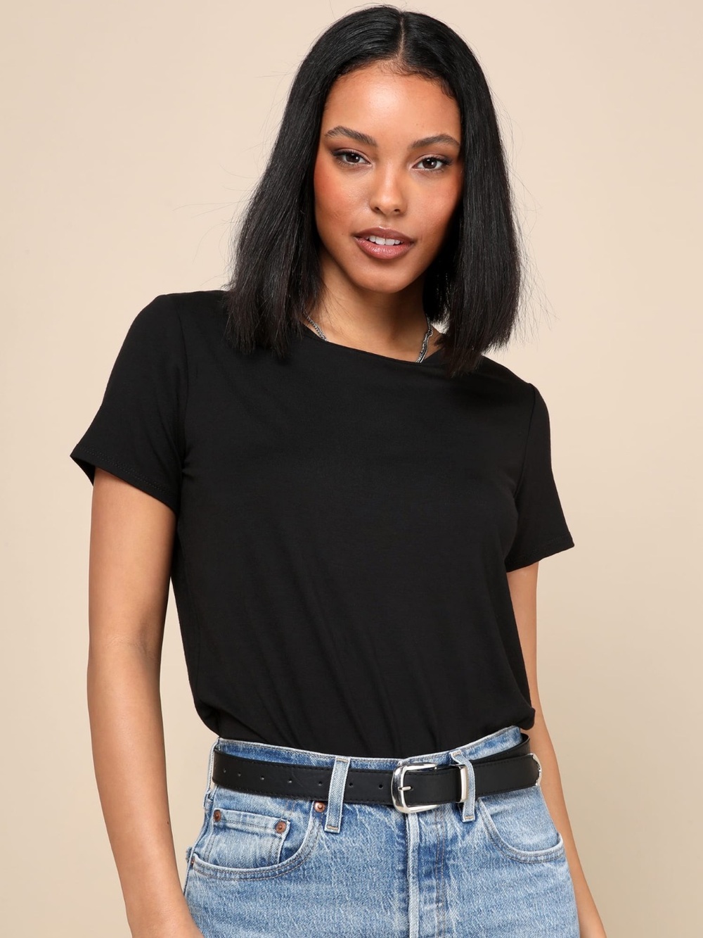 Lulus Basics Skyra Black T-shirt Bodysuit - Size M